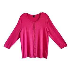 TALBOTS Women's L Charming Cardigan Pink Scalloped 3/4 Sleeve Cotton Tencel 38"